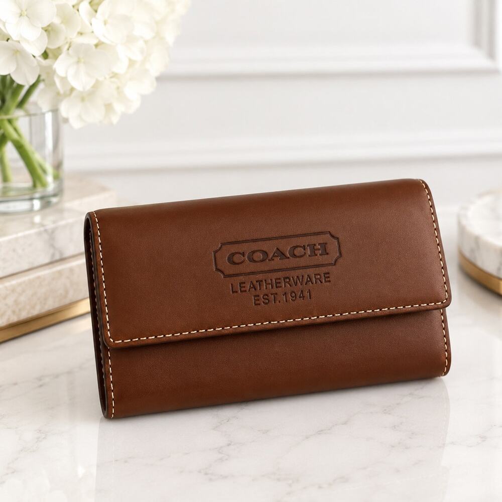Vintage Coach Brown Leather Wallet New w/Box Classic Minimalist Unixex